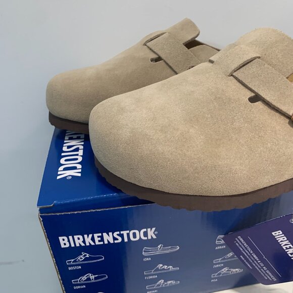 Birkenstock Boston Wome Taupe Suede Leather Soft Footbed New w/box Narrow/Wide - Picture 3 of 9